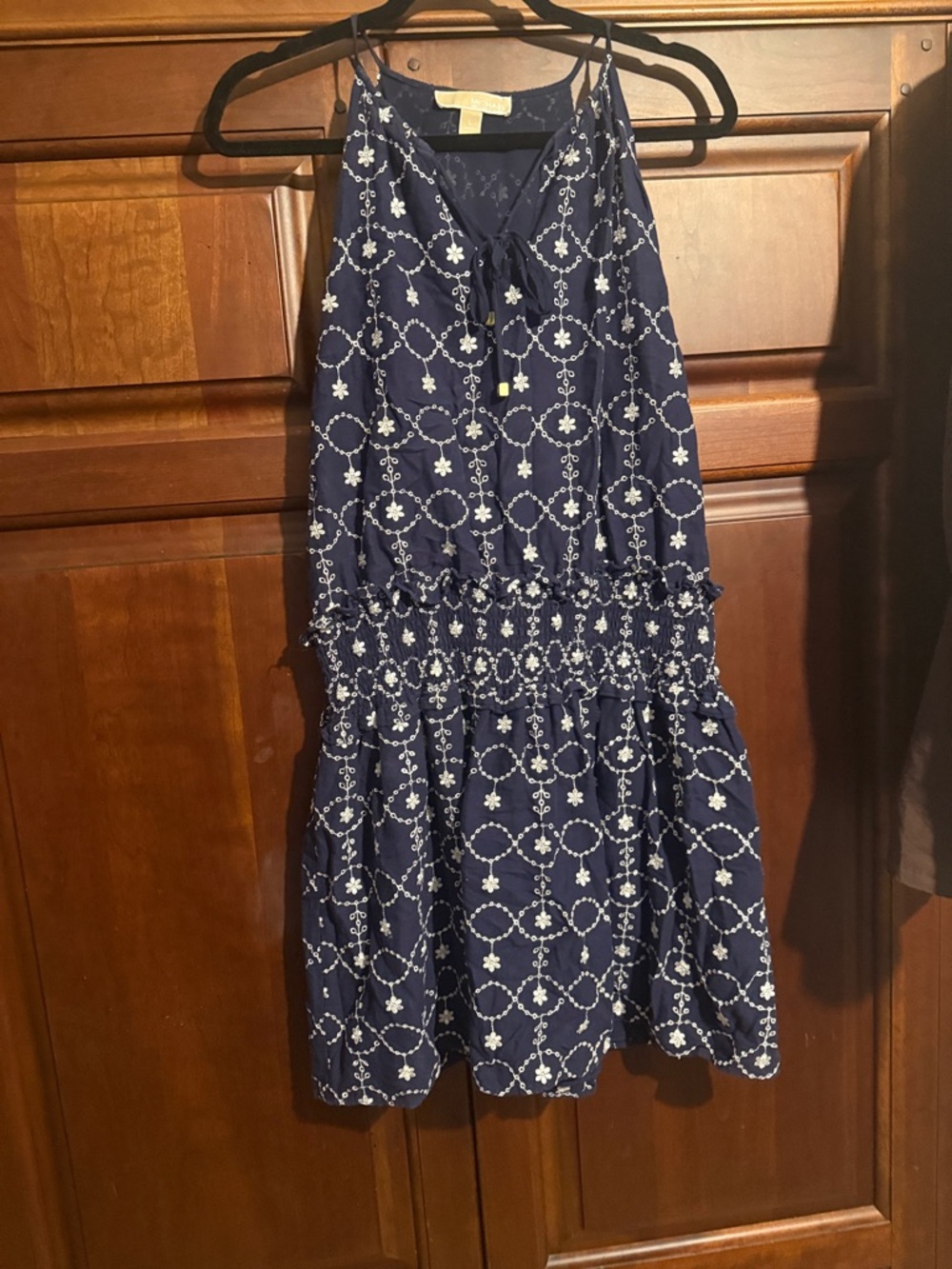 MICHAEL Michael Kors Navy Mini Dress with White Embroidered Pattern